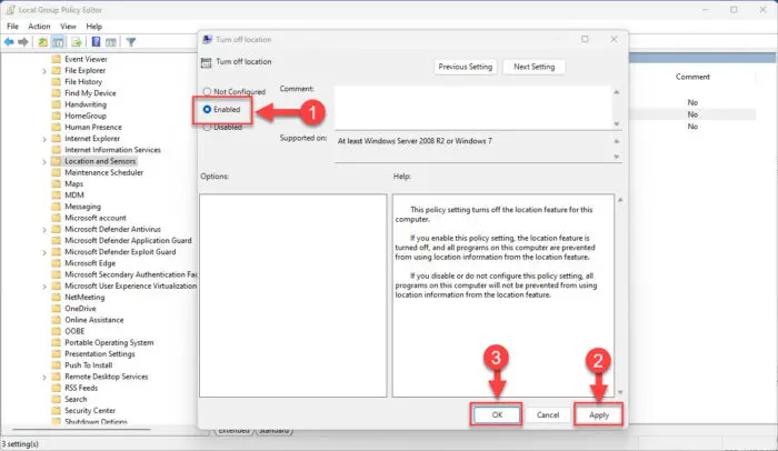 Disable location services from Group Policy