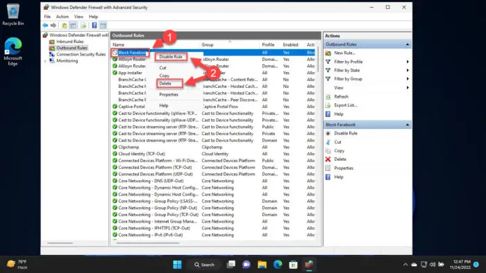 Disable or delete the firewall rule