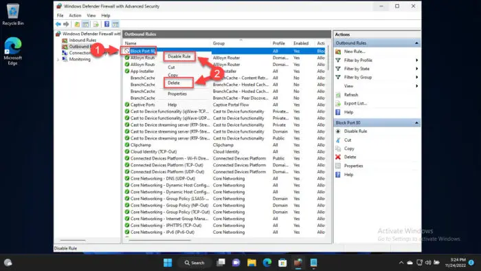 Disable or delete the firewall rule2 1