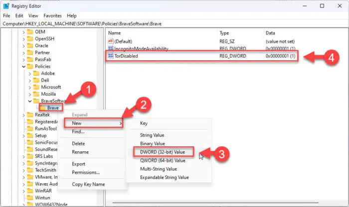 Disable private browsing with Tor in Brave