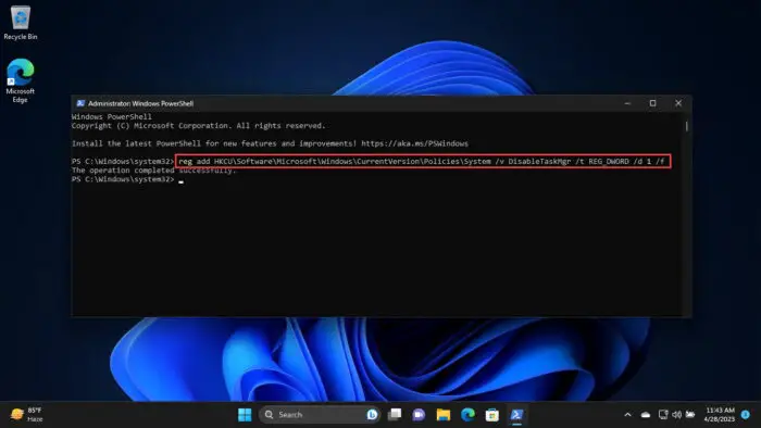 Disable the Task Manager from command line