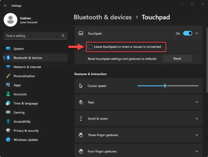 Disable touchpad when mouse is connected