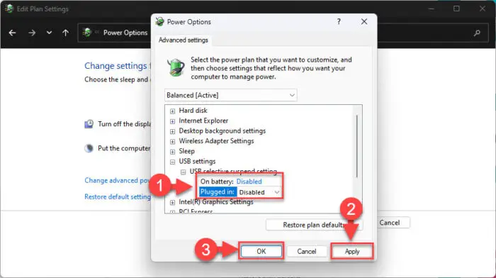 Disable USB selective suspend