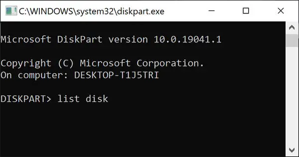 Diskpart list disk