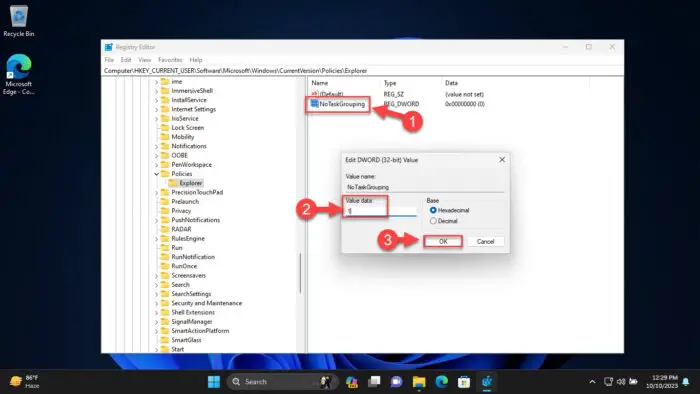 Disable icon grouping in taskbar from Windows Registry