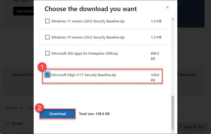 Download Microsoft Edge v117 security baseline