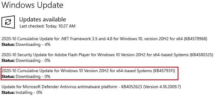 Downloading windows update