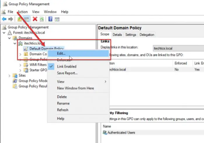 Edit Default Domain Policy