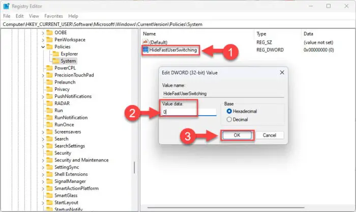 Enable Fast User Switching from Windows Registry