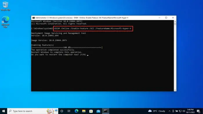 Enable Hyper V from Command Prompt 1