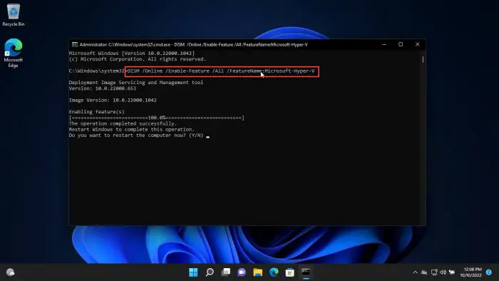 Enable Hyper V from Command Prompt