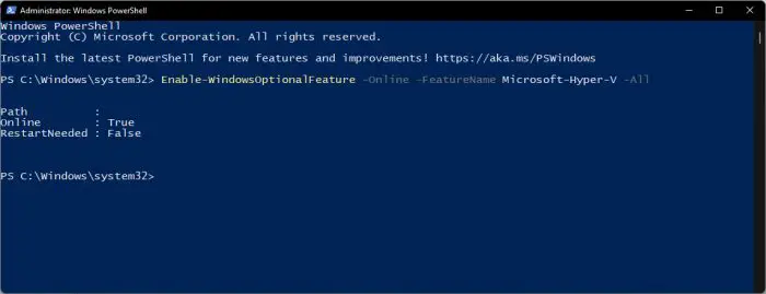 Enable Hyper V from Windows PowerShell