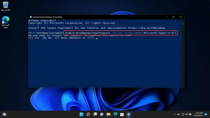 Enable Hyper V using PowerShell