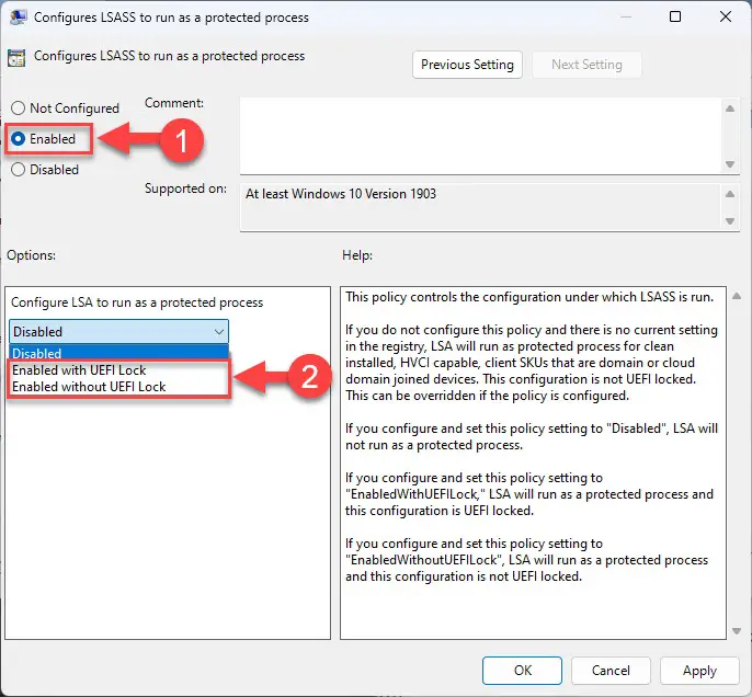 Enable LSA protection from Group Policy