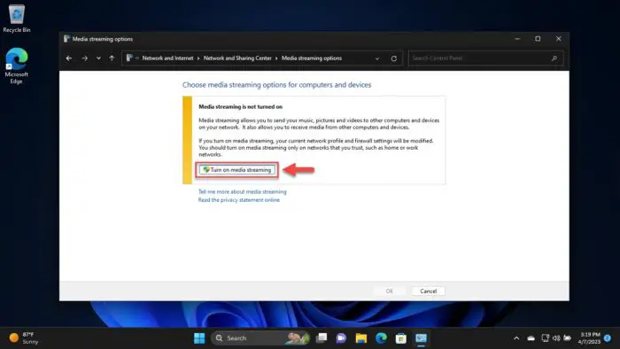 Enable media streaming on Windows