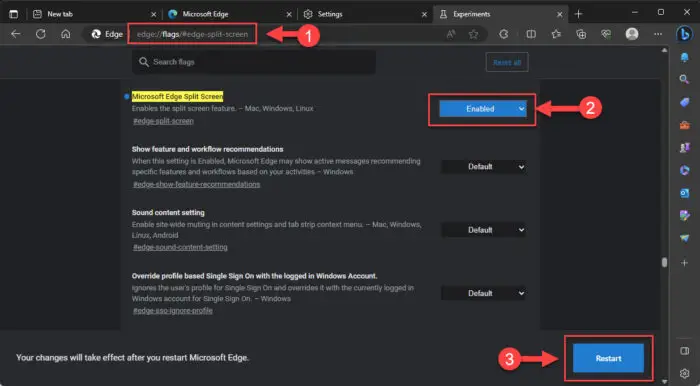 Enable Microsoft Edge split screen feature