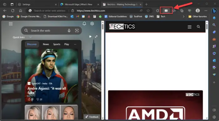 Enable or disable split screen in Microsoft Edge