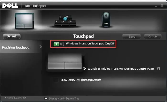 Enable or disable touchpad using Dell app