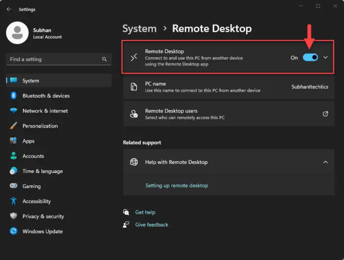 Enable Remote Desktop Connection