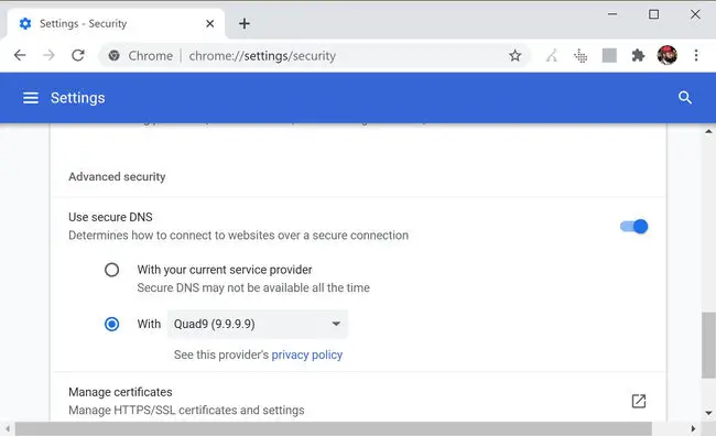 Enable secure DNS in Google Chrome