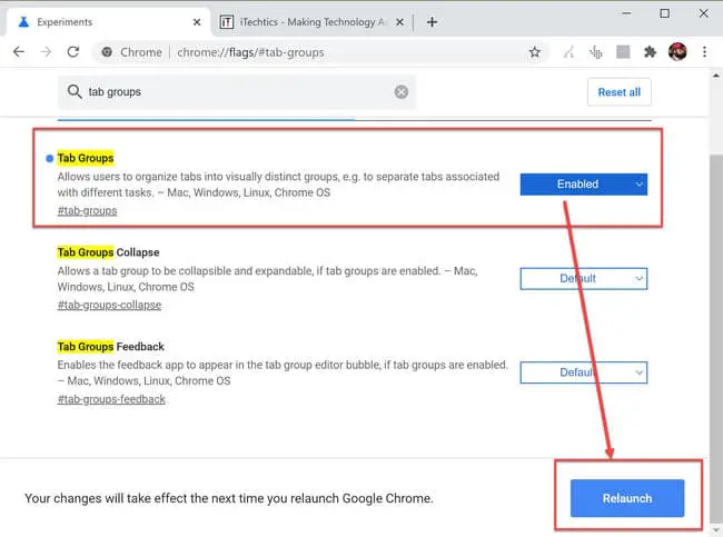 Enable tab groups in Chrome