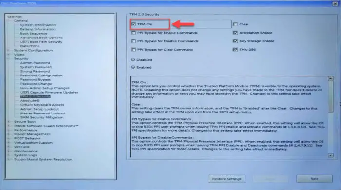 Enable TPM from firmware