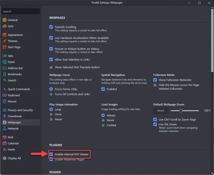 Enable Vivaldis PDF viewer