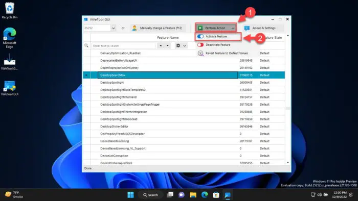 Enable Windows feature with ViVeTool GUI
