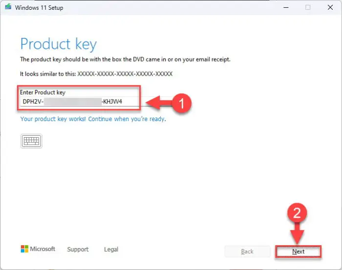 Enter a product key for Windows 11 23H2 Enterprise