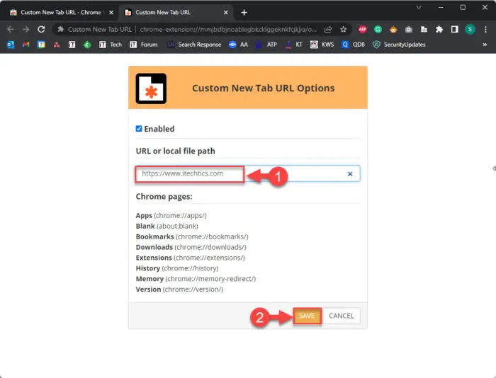 Enter custom URL for new tab 1