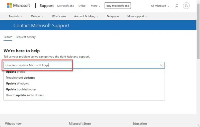 Enter the query on Microsoft Support page