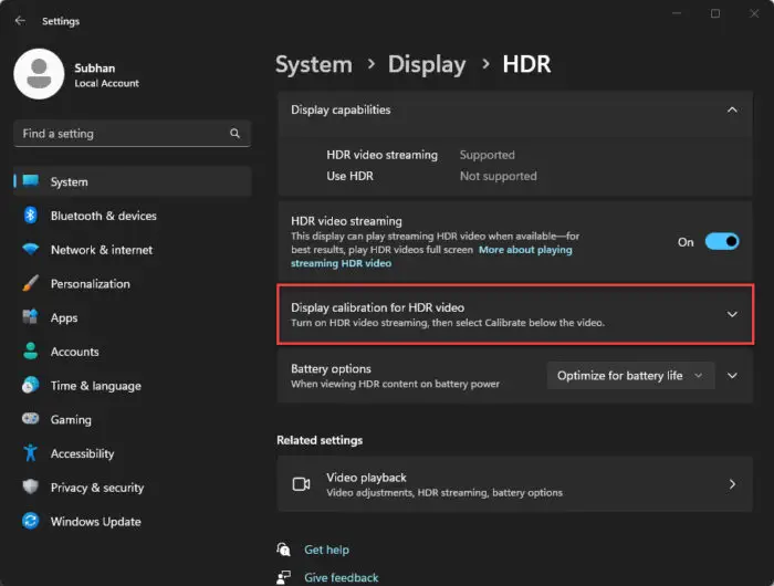 Expand HDR calibration settings