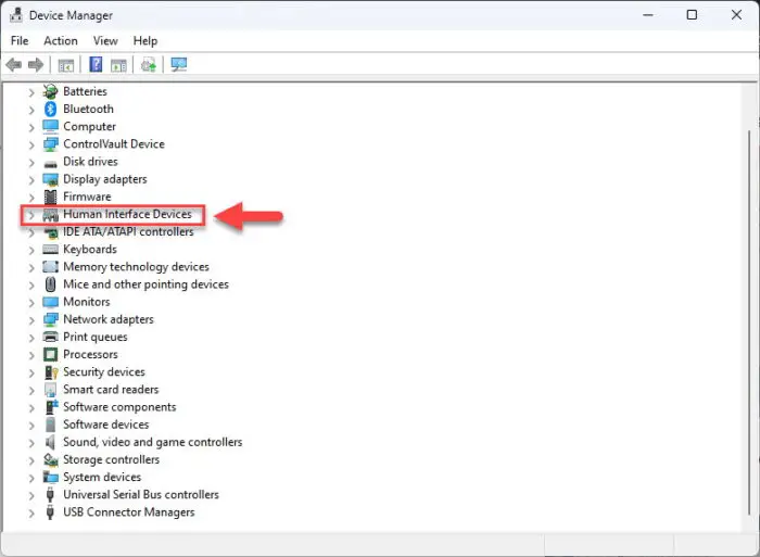 Expand Human Interface Devices in the Device Manager