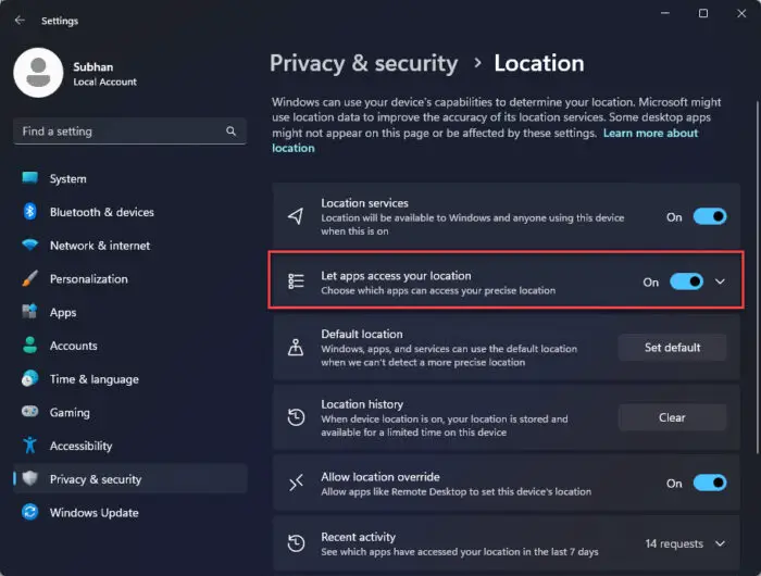 Expand individual UWP app location permissions