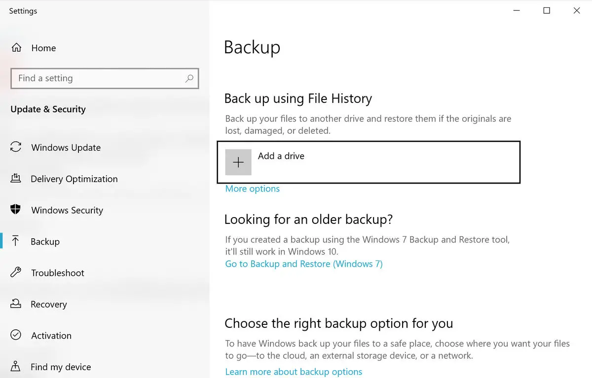 File History Backup Windows 10