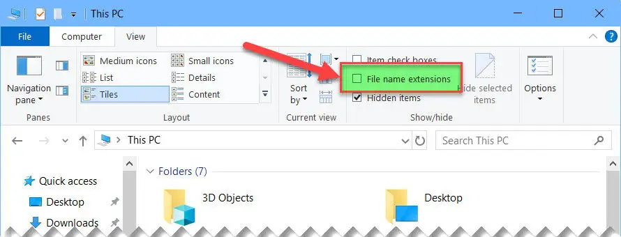 File name extensions in file explorer ribbon
