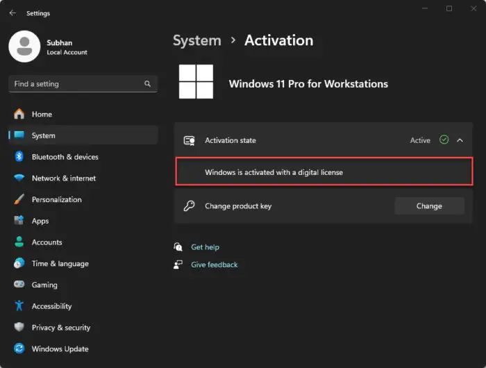 Find how Windows is activated from Settings