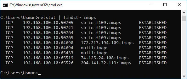 Findstr filtering imaps ports