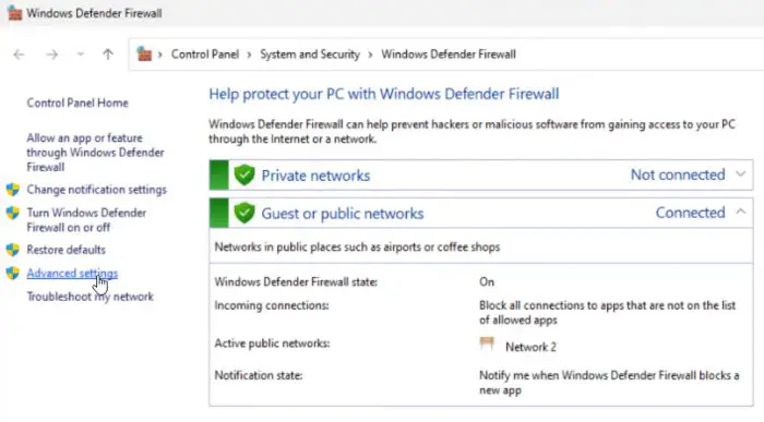 Firewall advanced settings