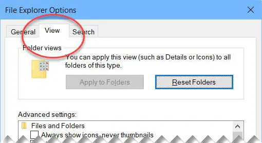 Folder Options View tab