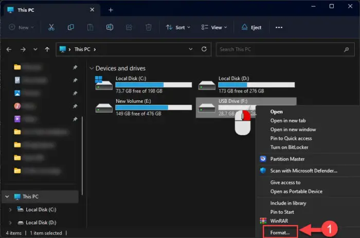 Format the drive from File Explorer