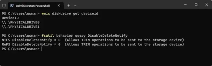 fsutil behavior query DisableDeleteNotify