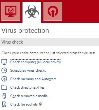 GDATA virus protection tab