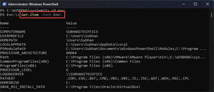 Get complete list of variables in Env