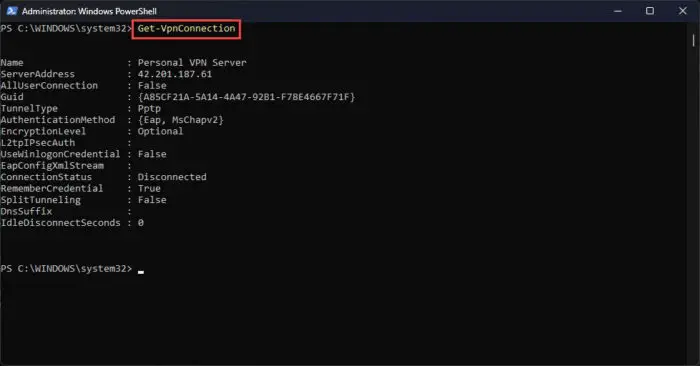 Get details on all VPN connections on current user using PowerShell