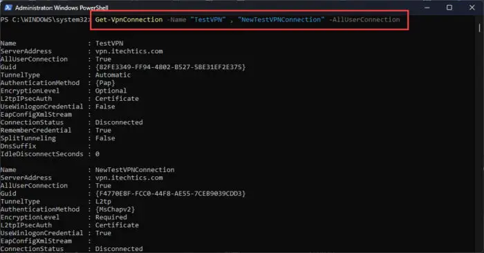 Get details on multiple global VPN connections using PowerShell