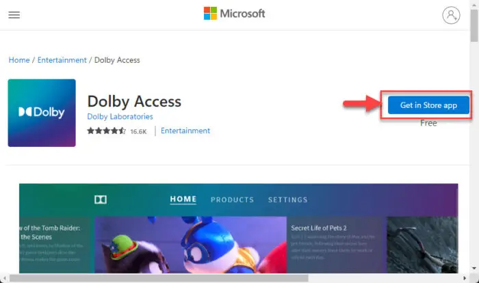 Get Dolby Access from Store