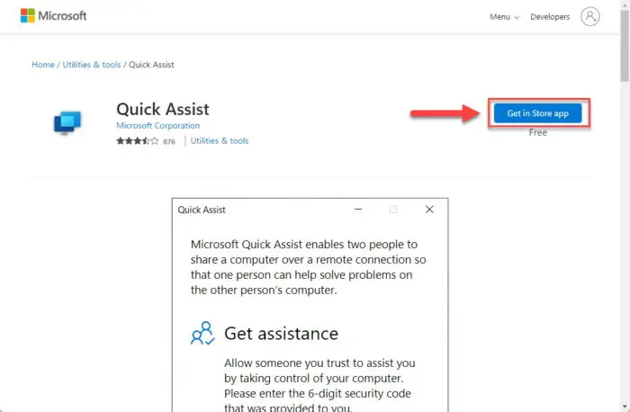 Get Quick Assist from Microsoft Store