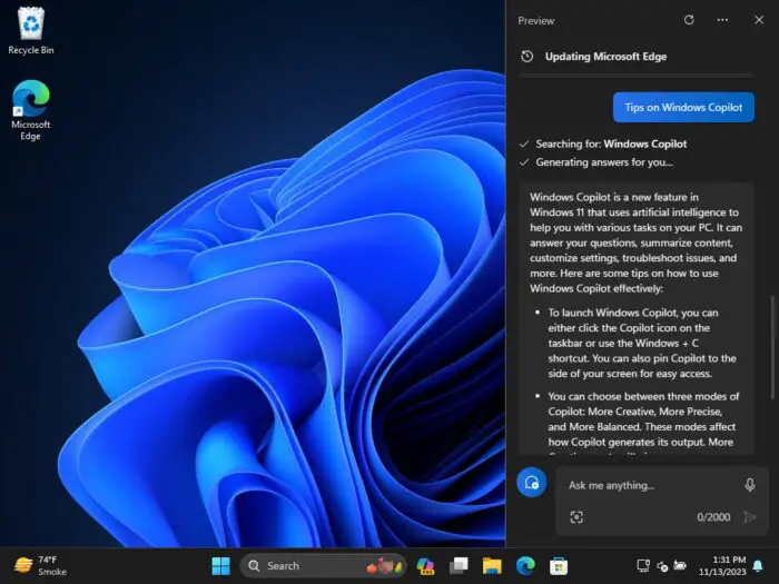 Get tips in Windows 11 using Copilot