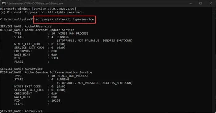 Get Windows Service details in Command Prompt